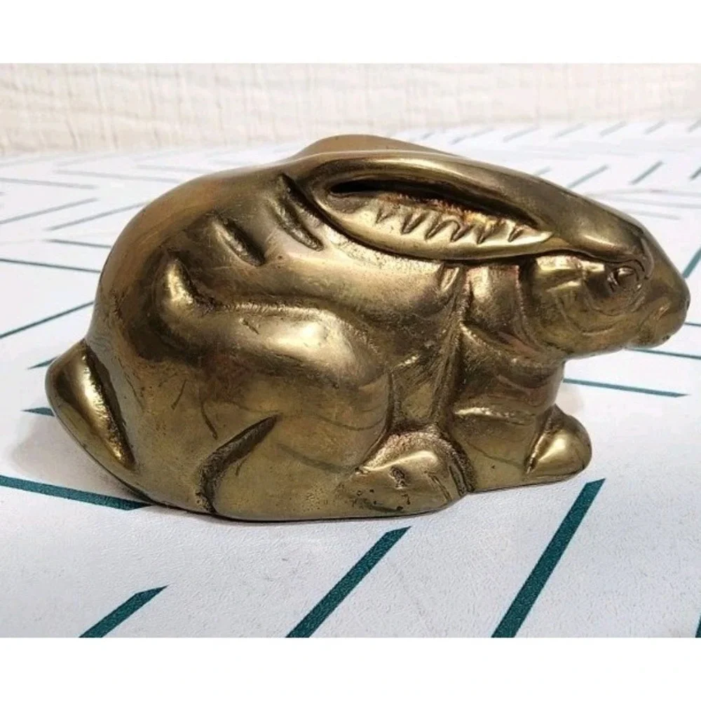 Vintage Brass Bunny Rabbit Figure Statue‎ Paper Weight Desk Ornament MCM